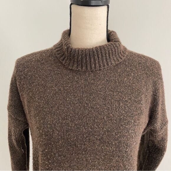 Mock Neck Knit Sweater XS Chocolate Brown Turtleneck Classic Mature Clean Girl - Picture 5 of 10